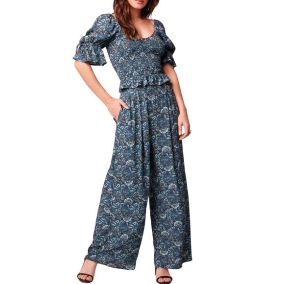 Band of the Free Pants - Band of the Free Elise Teal Floral Wide‎ Leg Pants Bohemian Teal XS-NEW